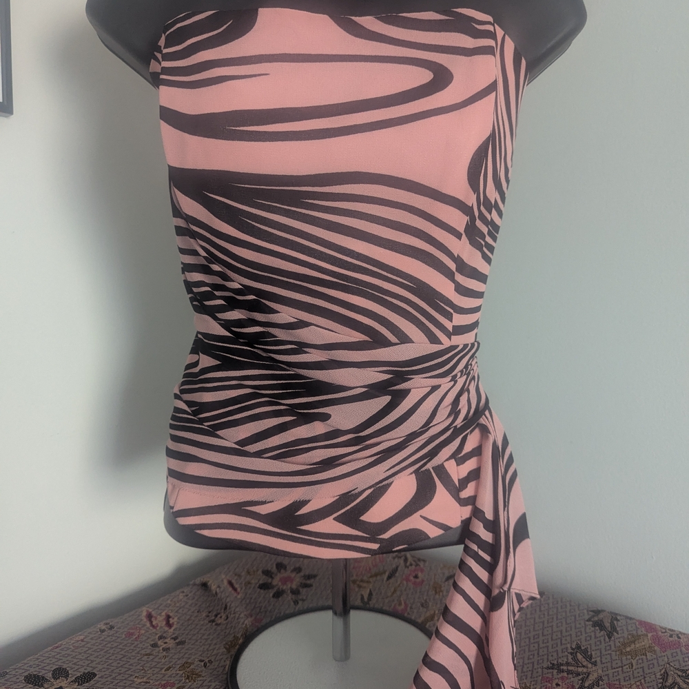 Pink and Black Swirl Print Strapless Top and Pants